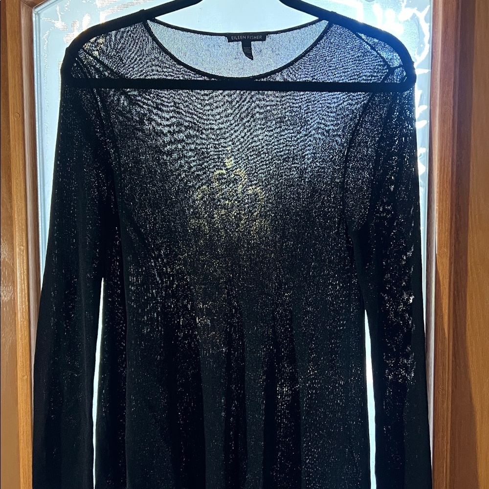 Eileen Fisher Black‎ & Silver Asymmetrical Tunic Top Dress, Sz XS - Picture 5 of 6